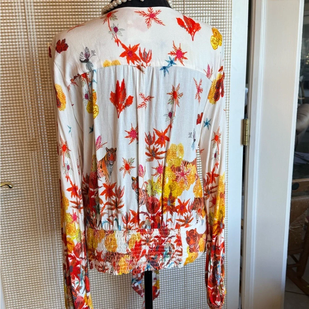 Anthropologie Michelle Morin Floral Tiger Print Wrap Blouse - Picture 4 of 6